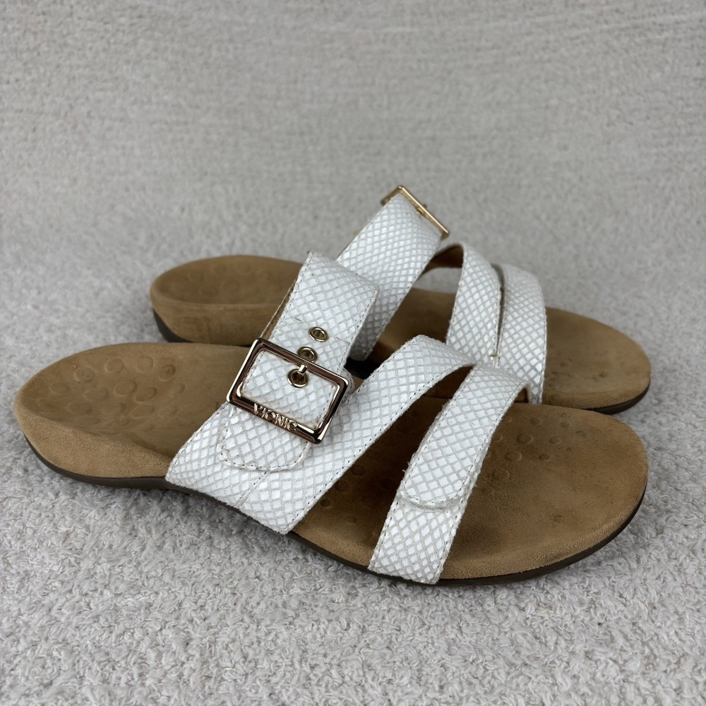Vionic Sandals Womens 8 White Skylar Orthotic Comfort Adjustable Slip On Slides